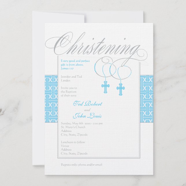 Twin Boys Christening Invitation (Front)