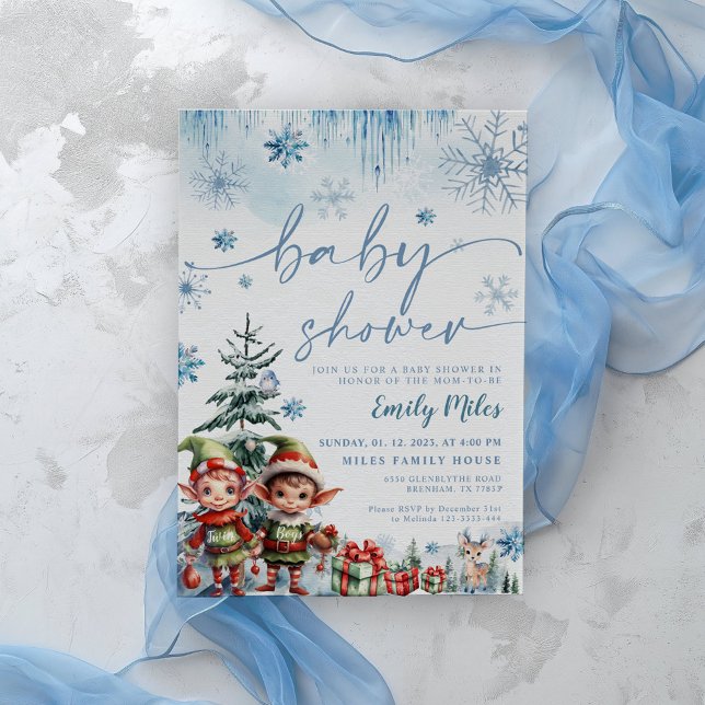 Twin Boys Christmas Elf Baby Shower Invitation (Creator Uploaded)