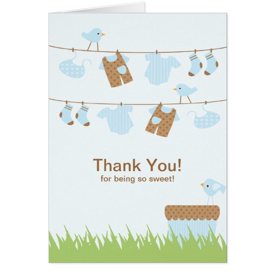 Twin Boys Clothesline Thank You Note Card
