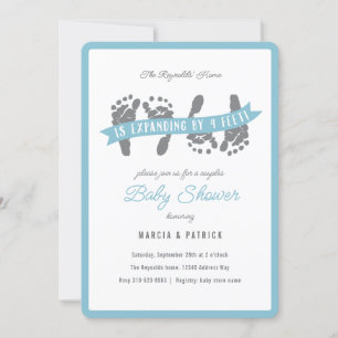 Twin Boys Couples Shower Blue and Gray Baby Shower Invitation