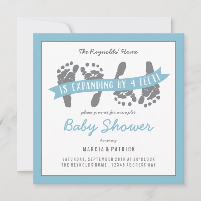 Twin Boys Couples Shower Blue and Grey Baby Shower Invitation (Front)