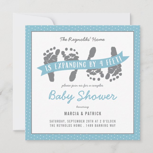 Twin Boys Couples Shower Blue Polka Dots Invitation (Front)