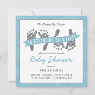 Twin Boys Couples Shower Blue Polka Dots Invitation