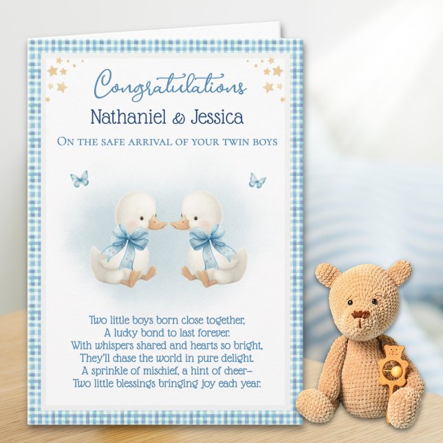 Twin Boys Cute Geese Congratulations Card (Creator Uploaded)