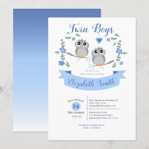 Twin Boys Cute owls baby shower Invitation