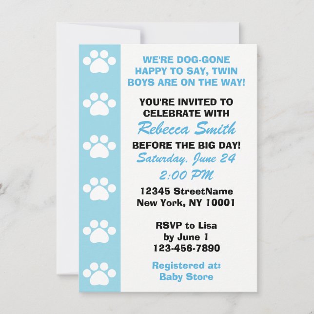 Twin Boys - Dog Themed Baby Shower Invitations (Front)
