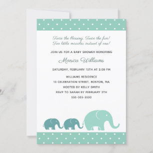 Twin Boys Elephant Baby Shower Invitations - Blue