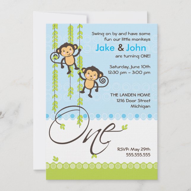 Twin Boys First Birthday Invitation (Front)