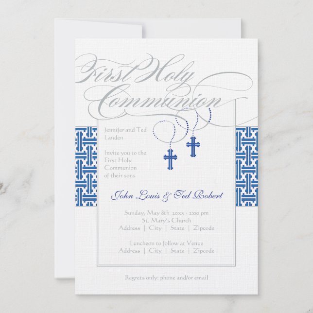 Twin Boys First Communion Invitation (Front)