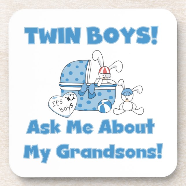 Twin Boys Grandsons Gifts Coaster (Front)