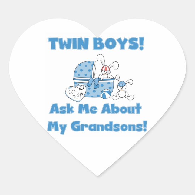 Twin Boys Grandsons Gifts Heart Sticker (Front)