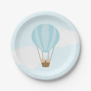 Twin Boys in Hot Air Balloon Baby Shower Paper Plate