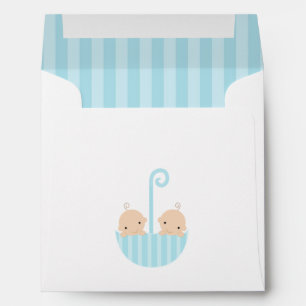 Twin Boys in Umbrella Baby Shower Envelopes
