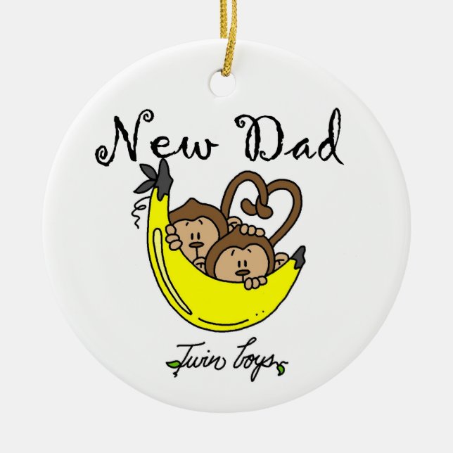 Twin Boys Monkeys New Dad Gifts Ceramic Tree Decoration (Front)