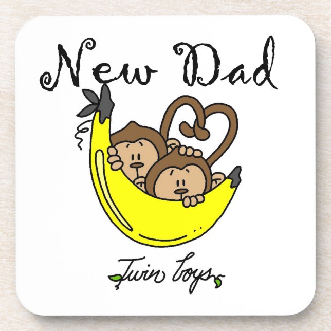 Twin Boys Monkeys New Dad Gifts Coaster (Front)
