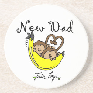 Twin Boys Monkeys New Dad Gifts Coaster