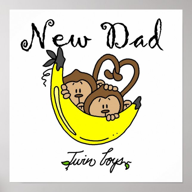 Twin Boys Monkeys New Dad Gifts Poster (Front)