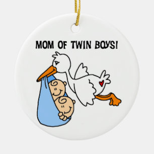Twin Boys Mum Stork Gifts Ceramic Tree Decoration