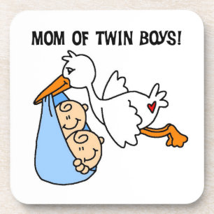 Twin Boys Mum Stork Gifts Coaster