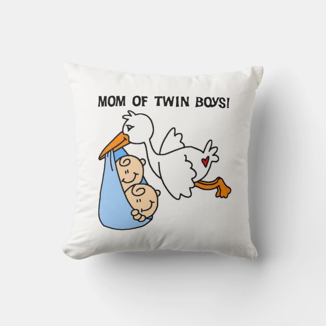 Twin Boys Mum Stork Gifts Cushion (Front)