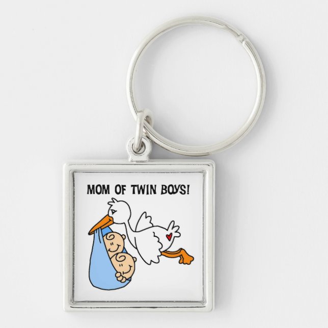 Twin Boys Mum Stork Gifts Key Ring (Front)