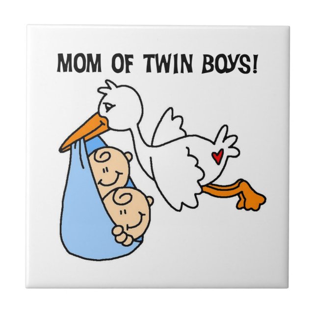 Twin Boys Mum Stork Gifts Tile (Front)