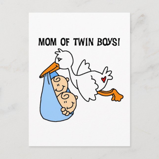 Twin Boys Mum-Stork Tshirts and Gifts Postcard (Front)