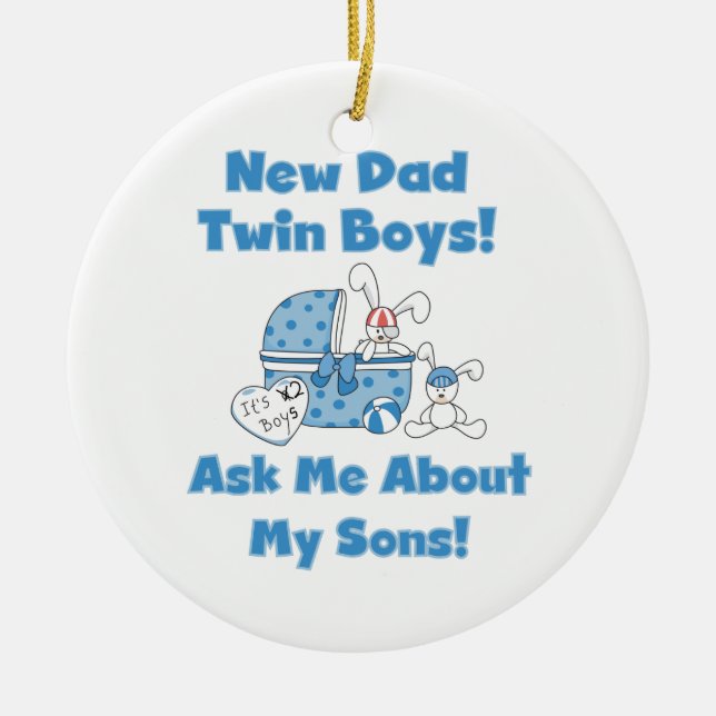 Twin Boys New Dad Gifts Ceramic Tree Decoration (Front)