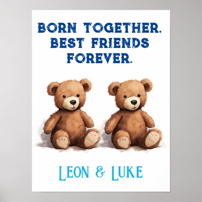 Twin Boys Nursery, Vintage Teddy Bears,  Poster (Front)