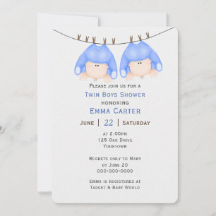 Twin Boys On Clothesline Baby Shower  Invitation