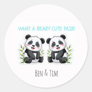 Twin Boys, Panda Bear, Custom Twins Baby Shower Classic Round Sticker