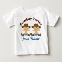 Twin Boys Personalised Cowboy Baby T-shirt