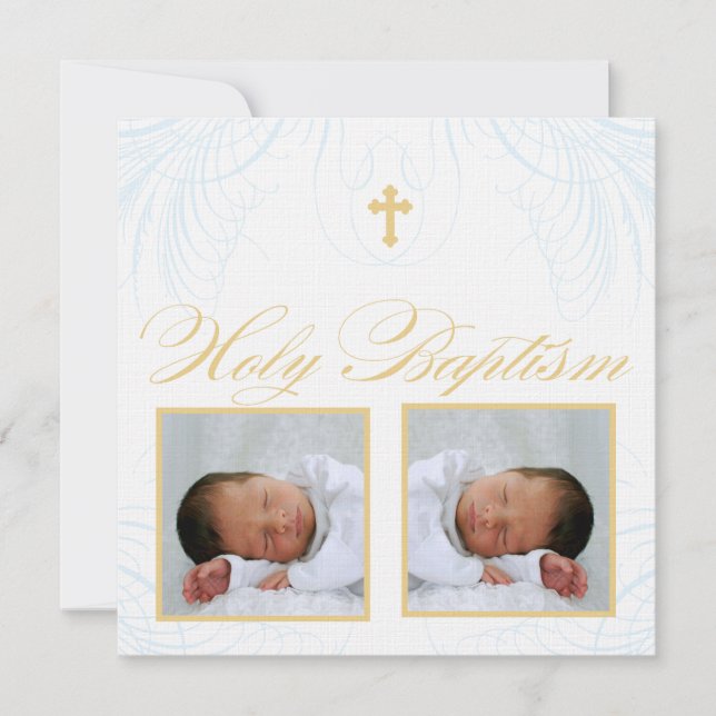 Twin Boys Photo Baptism Invitation (Front)