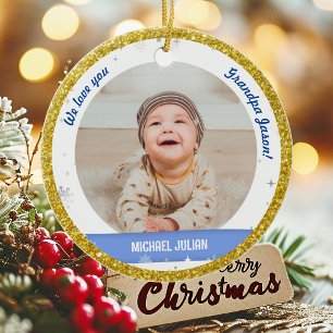Twin Boys Photos Grandpa Cute First Christmas Baby Ceramic Tree Decoration