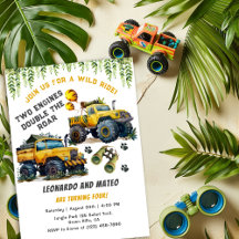 Twin Boys Safari Jungle Monster Truck Birthday
