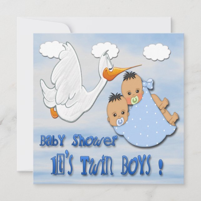 Twin Boys - Stork Baby Shower Invitations (Front)