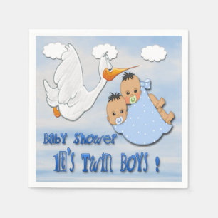 Twin Boys - Stork Baby Shower Paper Napkins