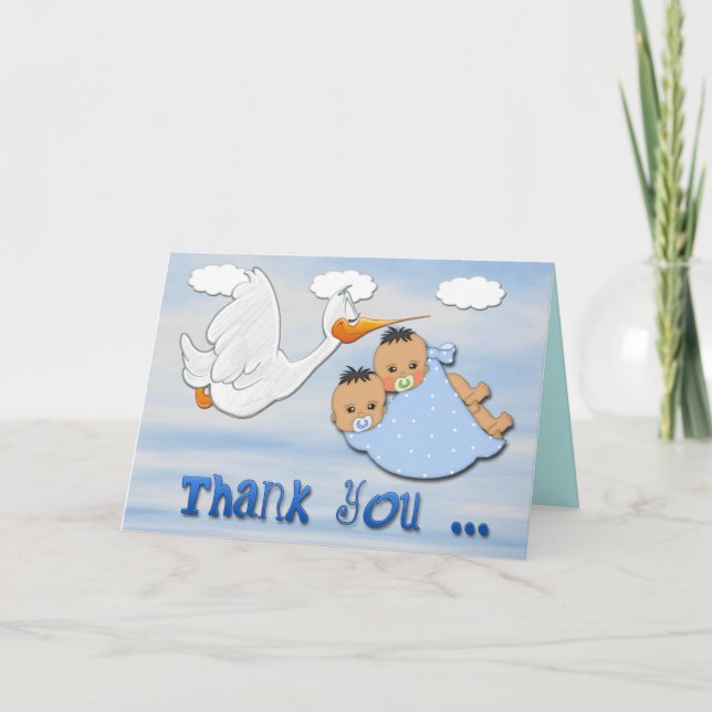 Twin Boys - Stork Baby Shower Thank You card (Front)