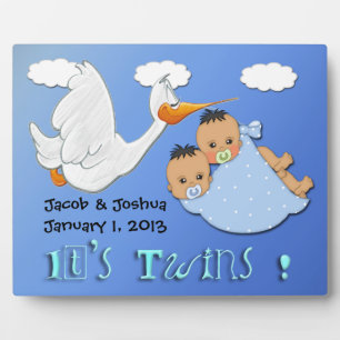 Twin Boys - Stork Keepsake Plaque With Easel