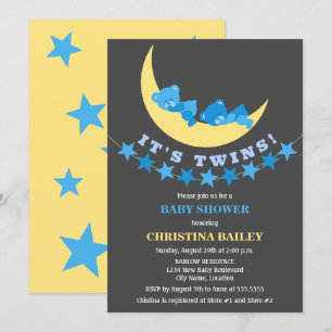 Twin Boys Teddy Bear Baby Shower Invitation