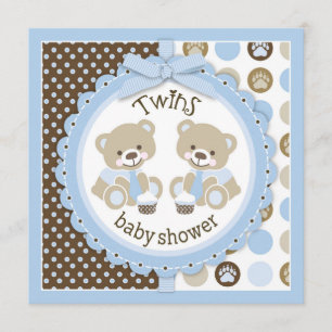 Twin Boys Teddy Bears Ties Baby Shower Invitation