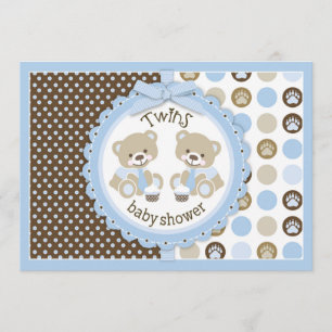 Twin Boys Teddy Bears Ties Baby Shower Invitation