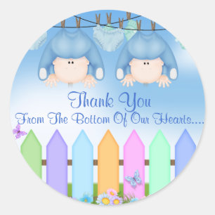 Twin Boys THANK YOU FAVORS Baby Shower Classic Round Sticker