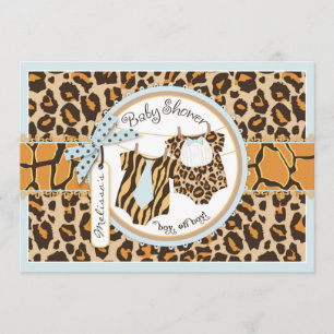 Twin Boys Tie Bow Tie Cheetah Print Baby Shower Invitation