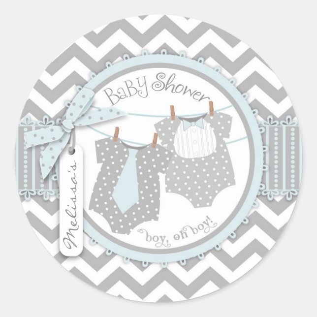 Twin Boys Tie Bow Tie Chevron Print Baby Shower Classic Round Sticker (Front)