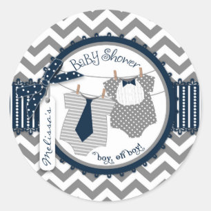 Twin Boys Tie Bow Tie Chevron Print Baby Shower Classic Round Sticker