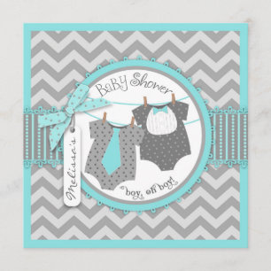 Twin Boys Tie Bow Tie Chevron Print Baby Shower Invitation