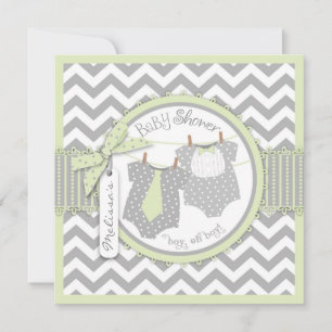 Twin Boys Tie Bow Tie Chevron Print Baby Shower Invitation