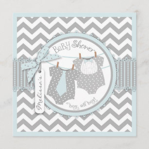 Twin Boys Tie Bow Tie Chevron Print Baby Shower Invitation