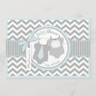 Twin Boys Tie Bow Tie Chevron Print Baby Shower Invitation